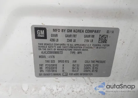 2014 Buick Encore z USA, uszkodzony, nr VIN KL4CJCSB5EB695723